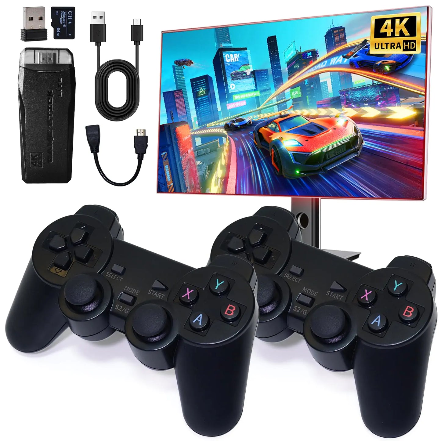 Wireless Retro Game Console Video Game Console with Built-in 9 Emulators 20000+ Games 4k Hdmi Output and 2.4GHz Wireless Controller Nostalgia Gaming Stick,Plug & Play TV Video Games(64G)
